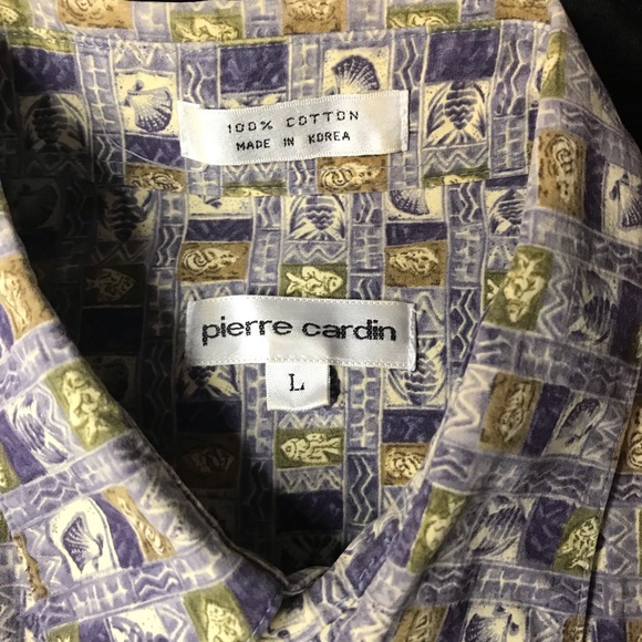Pierre Cardin 100% Cotton Short SleeveShirt LG Resortwear Blue Gray Yellow NWOT - Picture 4 of 10